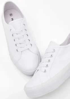 bonprix Sneaker|Schuhe & Accessoires In Spezialgrößen·Schuhe In Übergröße|Plateau-Sneaker aus Baumwoll-Canvas weiß