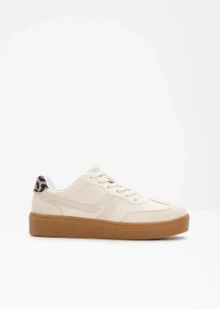 bonprix Sneaker|Plateau-Sneaker im Retrolook wollweiß/beige leo