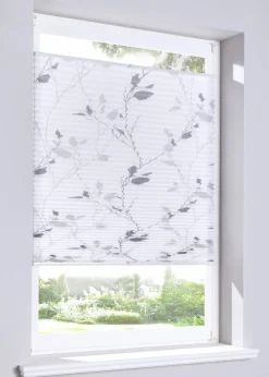 bonprix Plissees|Plissee mit Blätterranken grau