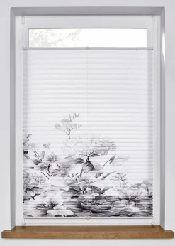 bonprix Plissees|Plissee mit Blumen Druck weiss/grau