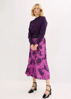 bonprix Bekleidung·Sportbekleidung|Röcke|Plissée-Rock pfingstrose/dunkellila geblümt