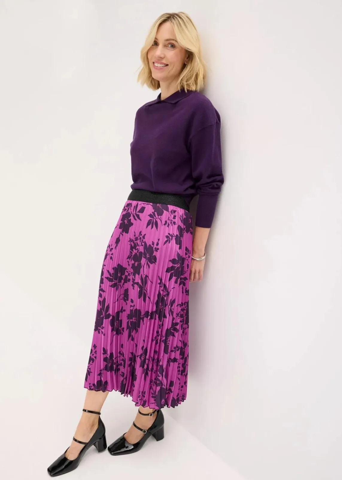 bonprix Bekleidung·Sportbekleidung|Röcke|Plissée-Rock pfingstrose/dunkellila geblümt