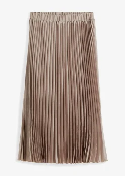 bonprix Bekleidung·Sportbekleidung|Nachhaltigere Materialien|Plissée-Rock aus feinem Satin naturstein