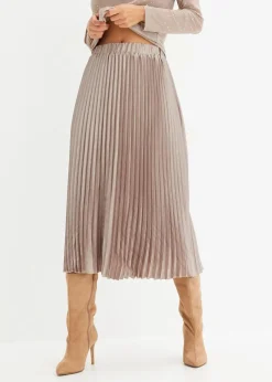 bonprix Bekleidung·Sportbekleidung|Nachhaltigere Materialien|Plissée-Rock aus feinem Satin naturstein