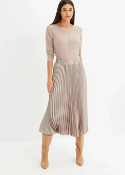 bonprix Bekleidung·Sportbekleidung|Nachhaltigere Materialien|Plissée-Rock aus feinem Satin naturstein