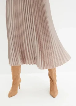 bonprix Bekleidung·Sportbekleidung|Nachhaltigere Materialien|Plissée-Rock aus feinem Satin naturstein