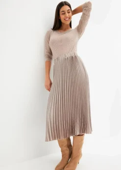 bonprix Bekleidung·Sportbekleidung|Nachhaltigere Materialien|Plissée-Rock aus feinem Satin naturstein