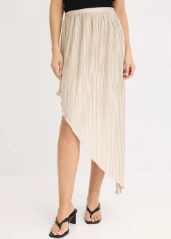 bonprix Röcke|Plissée-Rock aus glänzendem Satin champagner