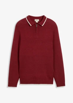 bonprix Pullover & Strickjacken|Große Größen|Polo Pullover mit recycelter Baumwolle dunkelrot meliert