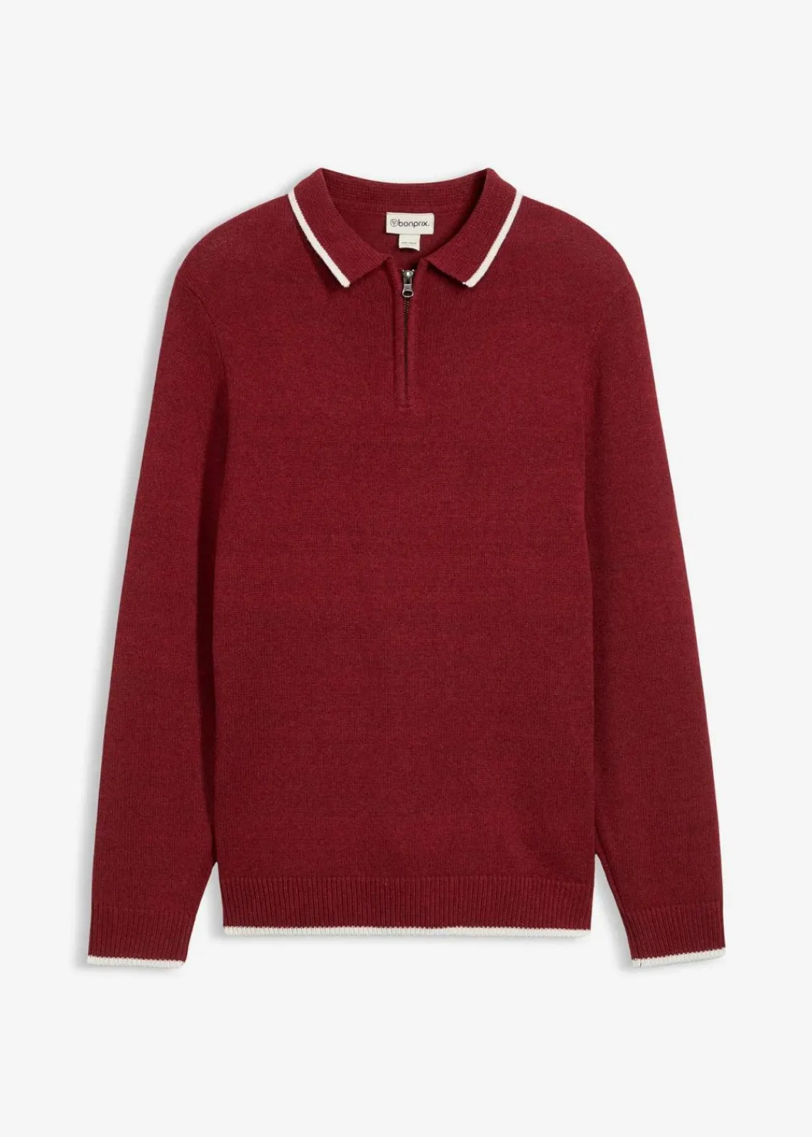bonprix Pullover & Strickjacken|Große Größen|Polo Pullover mit recycelter Baumwolle dunkelrot meliert