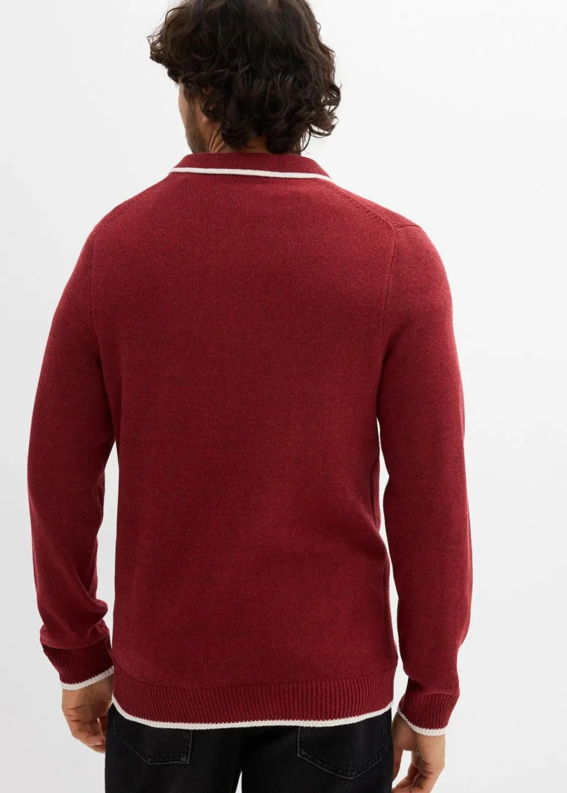 bonprix Pullover & Strickjacken|Große Größen|Polo Pullover mit recycelter Baumwolle dunkelrot meliert