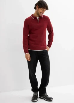 bonprix Pullover & Strickjacken|Große Größen|Polo Pullover mit recycelter Baumwolle dunkelrot meliert