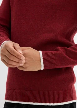 bonprix Pullover & Strickjacken|Große Größen|Polo Pullover mit recycelter Baumwolle dunkelrot meliert