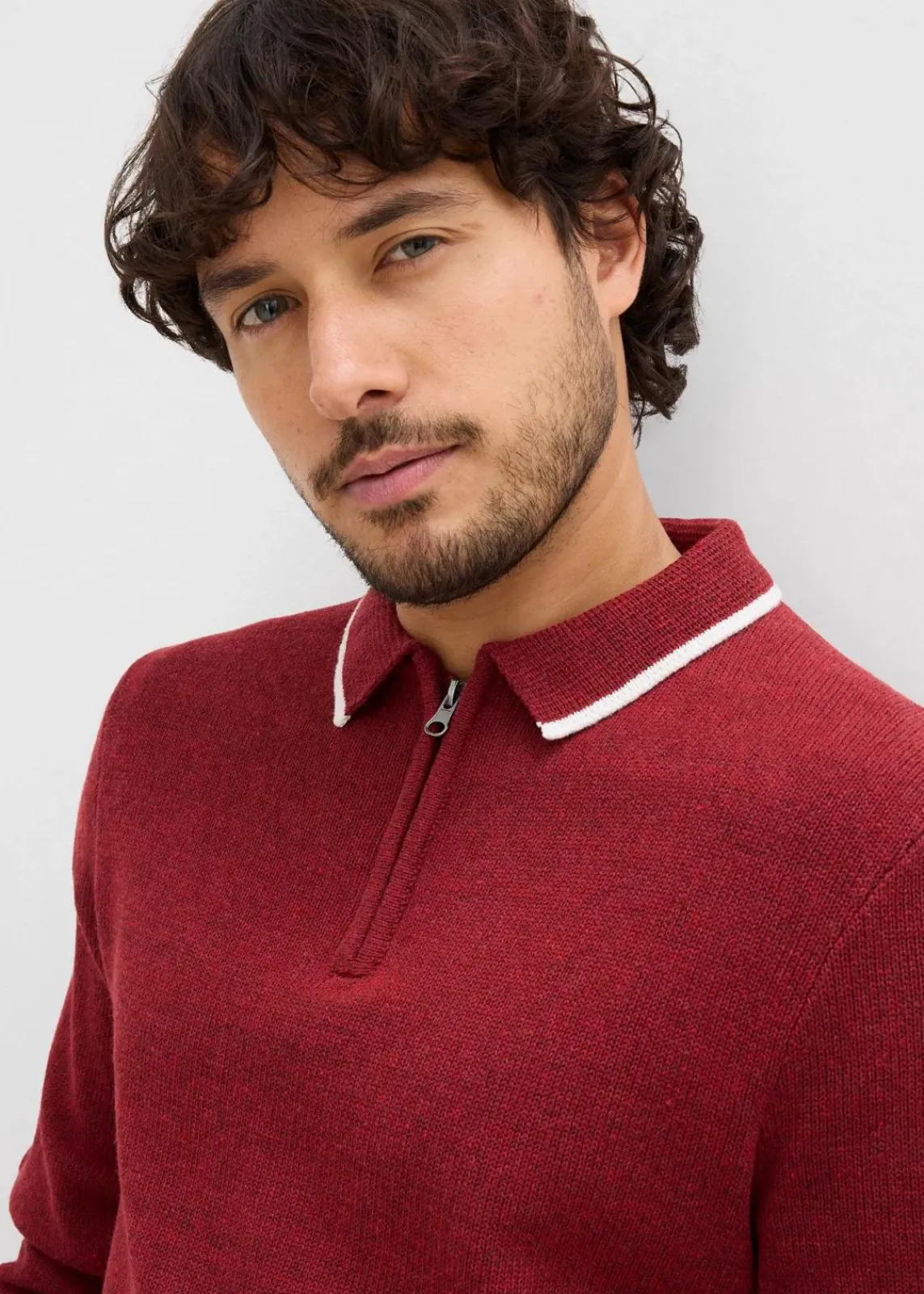 bonprix Pullover & Strickjacken|Große Größen|Polo Pullover mit recycelter Baumwolle dunkelrot meliert