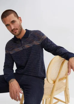 bonprix Große Größen|Shirts & Polos|Polo-Langarmshirt mitternachtsblau gestreift