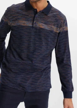 bonprix Große Größen|Shirts & Polos|Polo-Langarmshirt mitternachtsblau gestreift