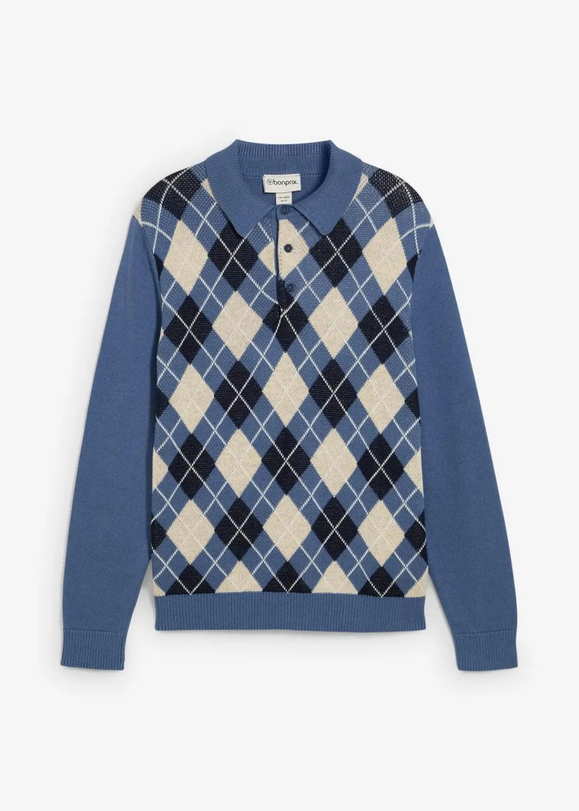 Polo-Pullover mit Argyle-Muster aus reiner Baumwolle|bonprix Online