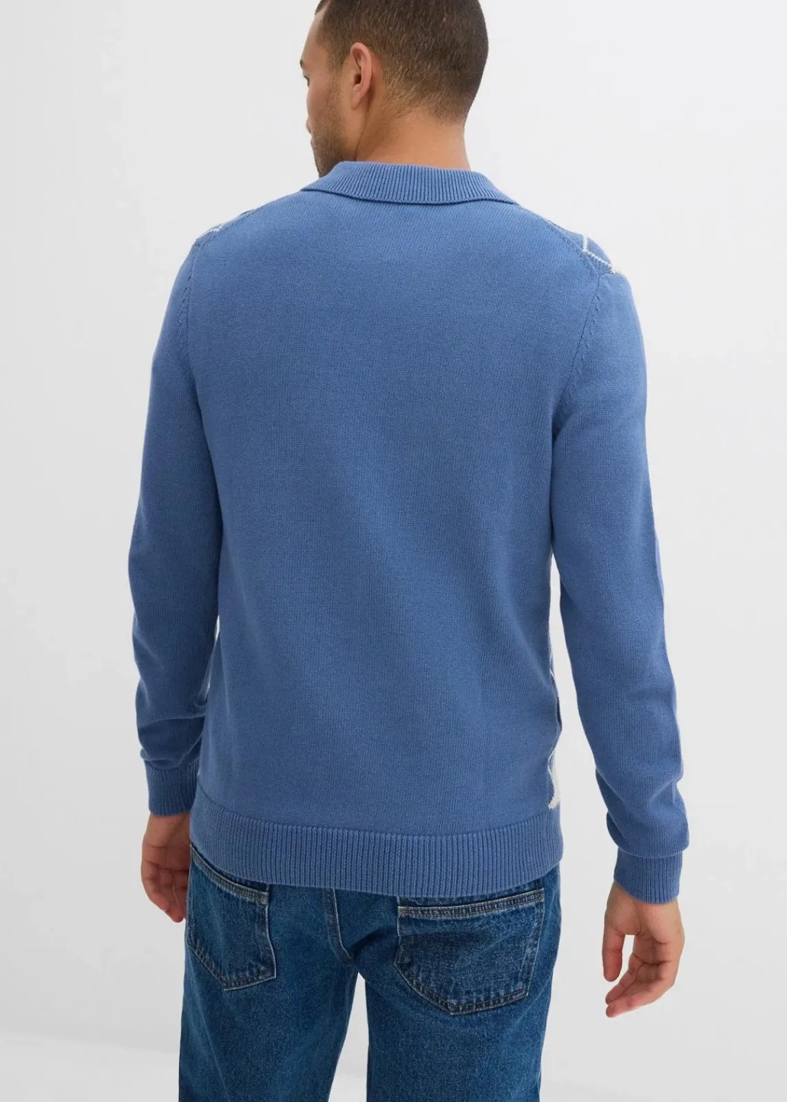 Polo-Pullover mit Argyle-Muster aus reiner Baumwolle|bonprix Online