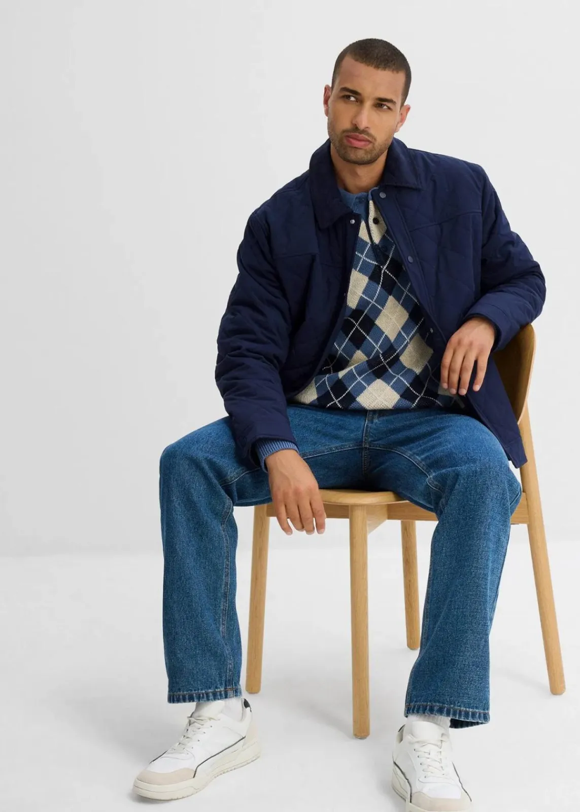 Polo-Pullover mit Argyle-Muster aus reiner Baumwolle|bonprix Online