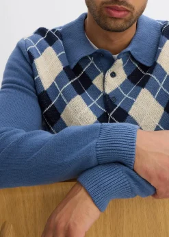 Polo-Pullover mit Argyle-Muster aus reiner Baumwolle|bonprix Online