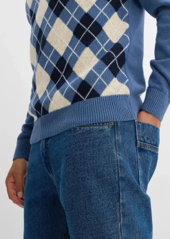 Polo-Pullover mit Argyle-Muster aus reiner Baumwolle|bonprix Online