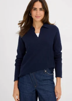 bonprix Nachhaltigere Materialien|Shirts & Tops|Poloshirt aus feiner Viskose dunkelblau