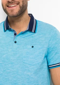 bonprix Shirts & Polos|Große Größen|Poloshirt aus reiner Baumwolle türkis meliert