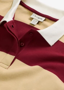 bonprix Bekleidung·Blusen & Tuniken|Sweat|Poloshirt aus reiner Bio-Baumwolle pflaumenrot/grünbeige quer gestreift