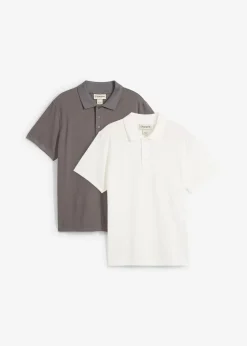 bonprix Shirts & Polos|Basics|Poloshirt aus reiner Bio-Baumwolle (2er Pack) rauchgrau+wollweiß