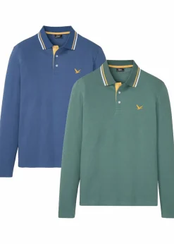 bonprix Shirts & Polos|Große Größen|Poloshirt aus reiner Bio-Baumwolle (2er Pack) hellindigo + graugrün