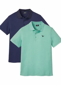 bonprix Große Größen|Basics|Poloshirt aus reiner Bio-Baumwolle (2er Pack) salbeigrün+dunkelblau