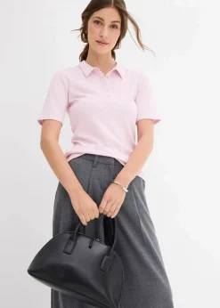 bonprix Shirts & Tops|Poloshirt aus Viskose-Mix puderflieder