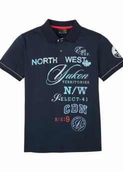 bonprix Große Größen|Shirts & Polos|Poloshirt, Kurzarm aus Jersey dunkelblau bedruckt