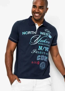bonprix Große Größen|Shirts & Polos|Poloshirt, Kurzarm aus Jersey dunkelblau bedruckt