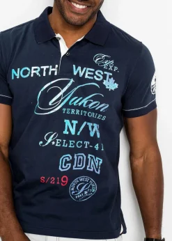 bonprix Große Größen|Shirts & Polos|Poloshirt, Kurzarm aus Jersey dunkelblau bedruckt