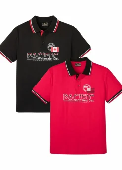 bonprix Shirts & Polos|Große Größen|Poloshirt, Kurzarm aus reiner Bio-Baumwolle (2er Pack) schwarz+rot bedruckt