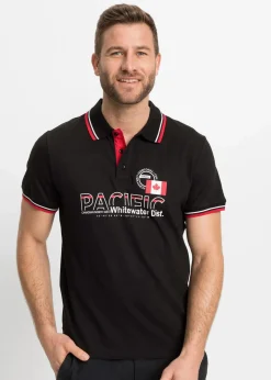 bonprix Shirts & Polos|Große Größen|Poloshirt, Kurzarm aus reiner Bio-Baumwolle (2er Pack) schwarz+rot bedruckt