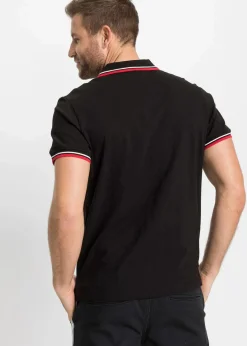 bonprix Shirts & Polos|Große Größen|Poloshirt, Kurzarm aus reiner Bio-Baumwolle (2er Pack) schwarz+rot bedruckt