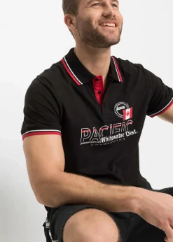 bonprix Shirts & Polos|Große Größen|Poloshirt, Kurzarm aus reiner Bio-Baumwolle (2er Pack) schwarz+rot bedruckt