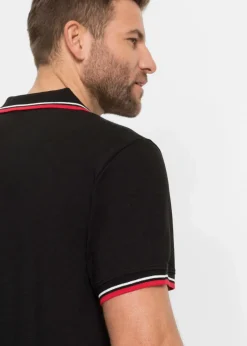 bonprix Shirts & Polos|Große Größen|Poloshirt, Kurzarm aus reiner Bio-Baumwolle (2er Pack) schwarz+rot bedruckt