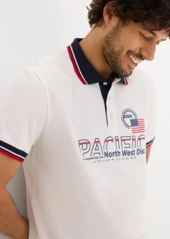 bonprix Große Größen|Shirts & Polos|Poloshirt, Kurzarm aus reiner Bio-Baumwolle (2er Pack) dunkelblau+weiß bedruckt