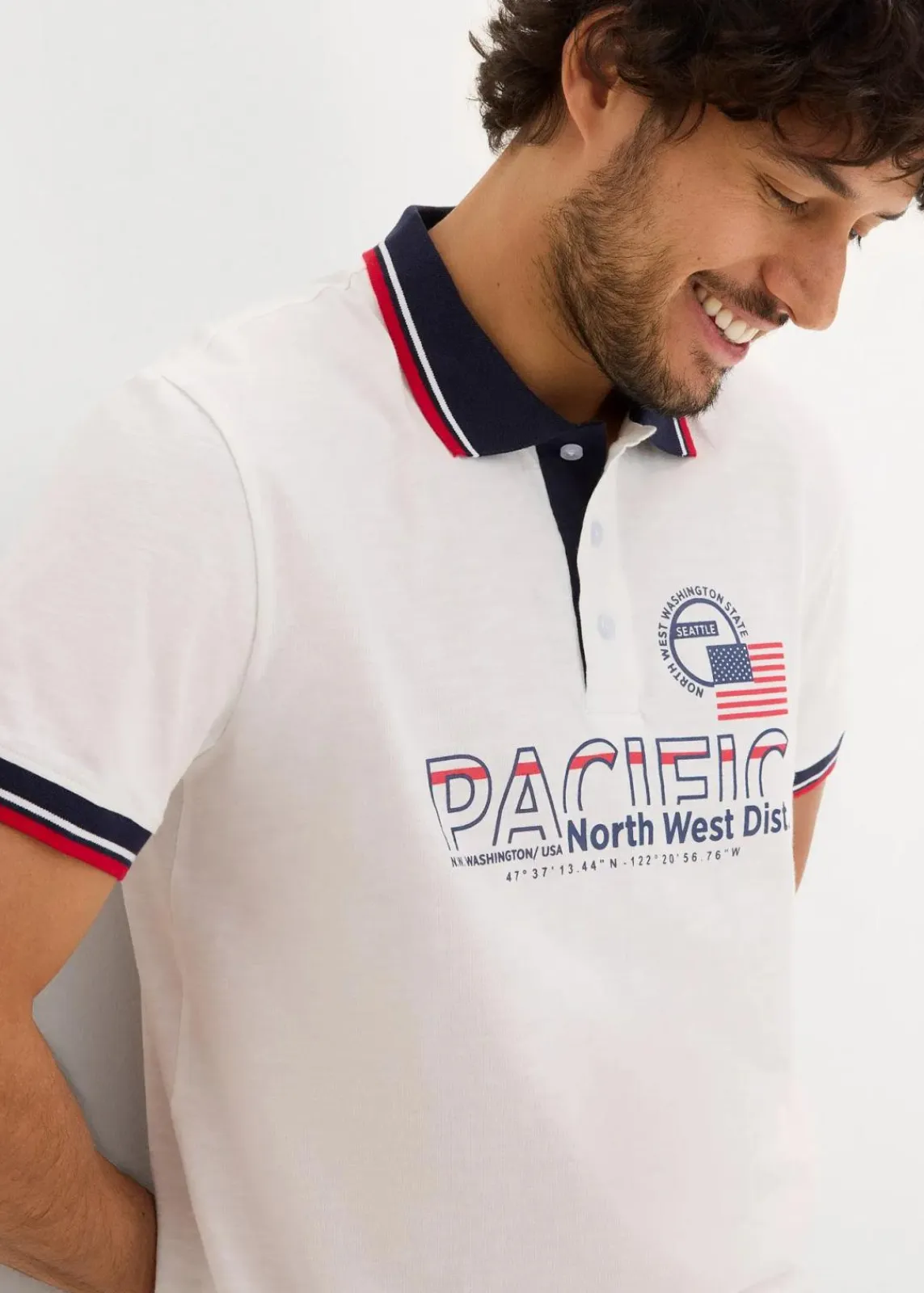 bonprix Große Größen|Shirts & Polos|Poloshirt, Kurzarm aus reiner Bio-Baumwolle (2er Pack) dunkelblau+weiß bedruckt