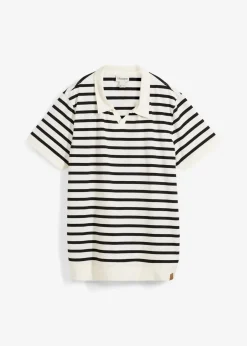 bonprix Shirts & Polos|Große Größen|Poloshirt mit Bio-Baumwolle wollweiß/schwarz gestreift