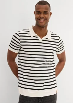 bonprix Shirts & Polos|Große Größen|Poloshirt mit Bio-Baumwolle wollweiß/schwarz gestreift