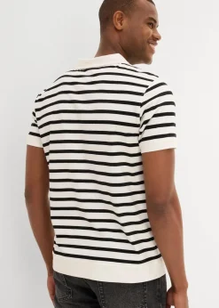 bonprix Shirts & Polos|Große Größen|Poloshirt mit Bio-Baumwolle wollweiß/schwarz gestreift