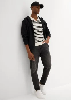 bonprix Shirts & Polos|Große Größen|Poloshirt mit Bio-Baumwolle wollweiß/schwarz gestreift