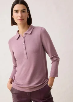 bonprix Shirts & Tops|Poloshirt mit Woll-Anteil matt violett