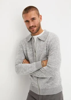bonprix Große Größen|Pullover & Strickjacken|Polo-Strickjacke mit Reißverschluss und recycelter Baumwolle grau meliert