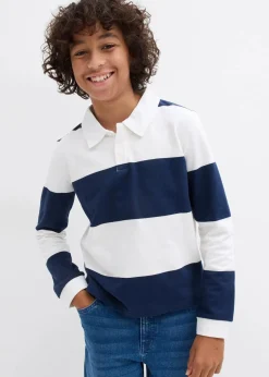 bonprix Jungen 9-16 Jahre·Bademode|Jungen 9-16 Jahre·Sweat & Strick|Polo-Sweatshirt aus reiner Bio-Baumwolle dunkelblau/wollweiß gestreift