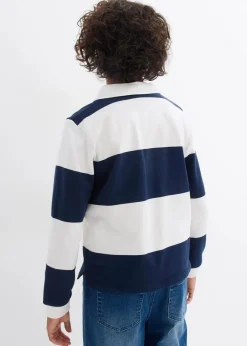 bonprix Jungen 9-16 Jahre·Bademode|Jungen 9-16 Jahre·Sweat & Strick|Polo-Sweatshirt aus reiner Bio-Baumwolle dunkelblau/wollweiß gestreift